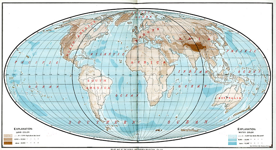 Relief Map of the World - Mollweide's Projection