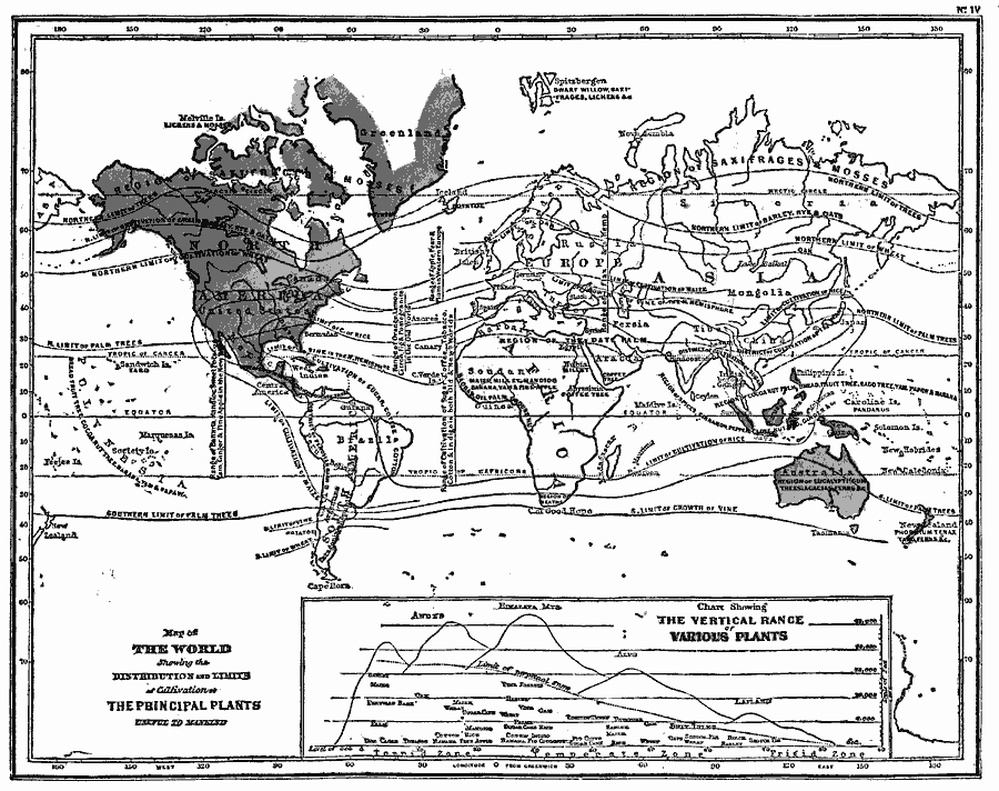 Map of the World showing the Distribution and Limits of Cultivation of Primitive Plants useful to Mankind