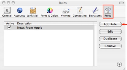 Mail, Preferences, Rules, Add Rule