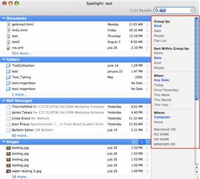 Spotlight Window, Sidebar