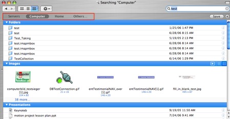 Finder Window, Search Buttons