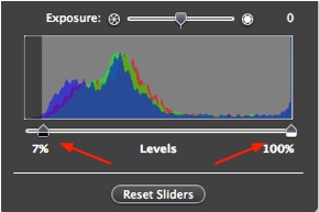 Histogram, Shadows and Highlights sliders