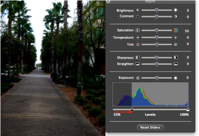 Moving shadows slider inward darkens the image