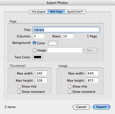 File, Export, Web Page