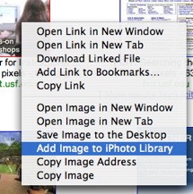 Right-click, Import Image to iPhoto Library