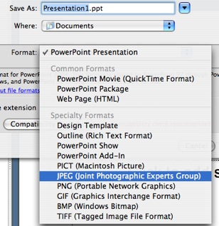 Save As Dialog Box, Format Pulldown menu