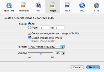 Export, Images dialog box