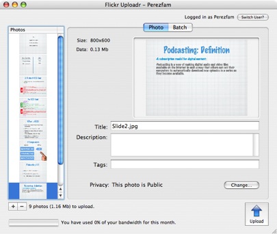 Flickr Uploadr window