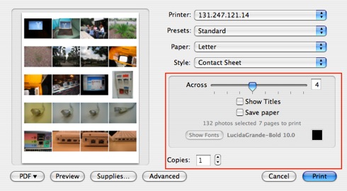 File, Print, Contact Sheet, Options