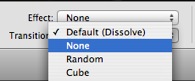 Transitions pulldown menu