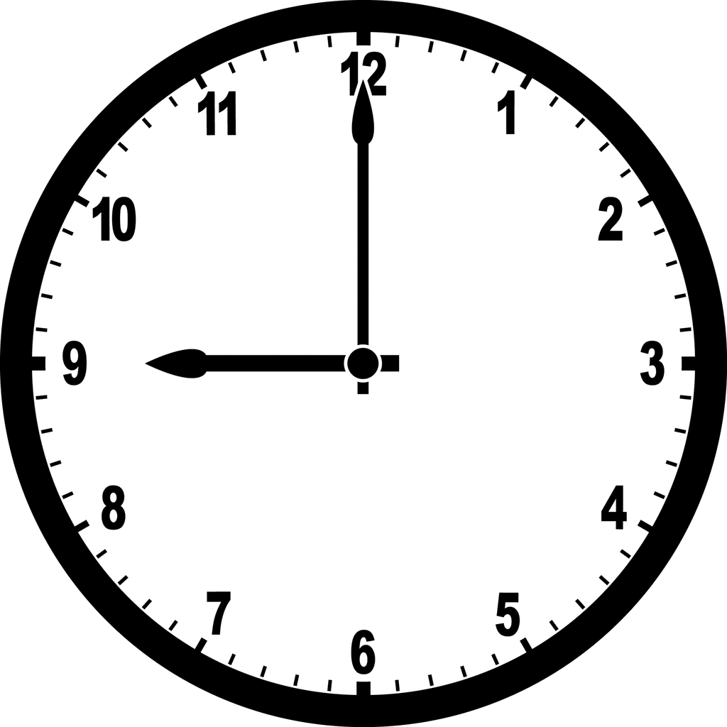 Clock 9:00. To use any of the clipart images above (including the thumbnail 