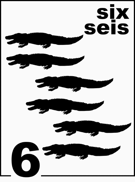 Bilingual Alligator Counting Card 6