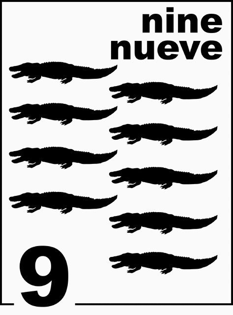 Bilingual Alligator Counting Card 9