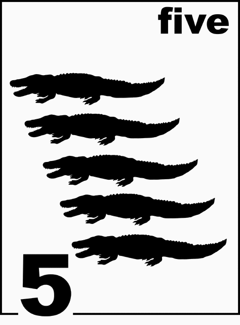 English Alligator Counting Card 5