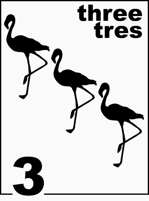 Bilingual Flamingo Counting Card 3