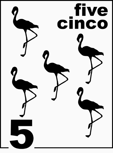 Bilingual Flamingo Counting Card 5