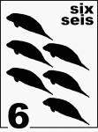 Bilingual Counting Card featuring illustrations of six Florida Manatees.