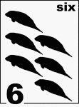 English Counting Card featuring illustrations of six Florida Manatees.