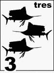 Spanish Counting Card featuring illustrations of three Sailfishes.