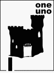 Bilingual Counting Card featuring an illustration of one Sandcastle.
