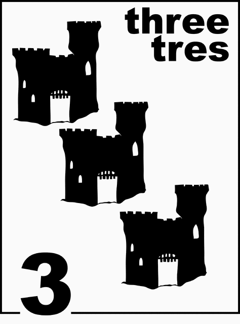 Bilingual Sandcastle Counting Card 3