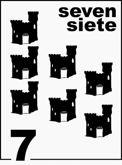 Bilingual Sandcastle Counting Card 7