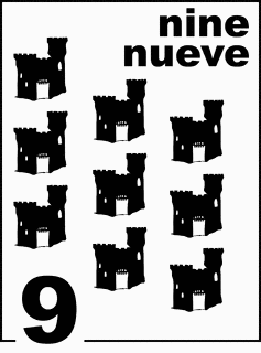 Bilingual Sandcastle Counting Card 9