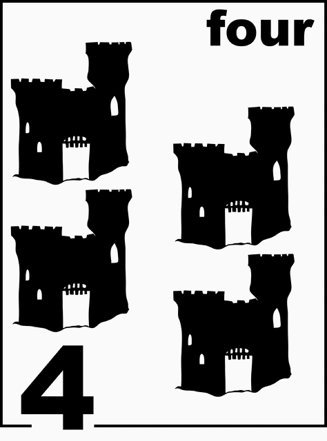 English Sandcastle Counting Card 4