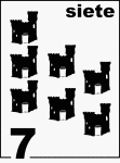 Spanish Counting Card featuring illustrations of seven Sandcastles.