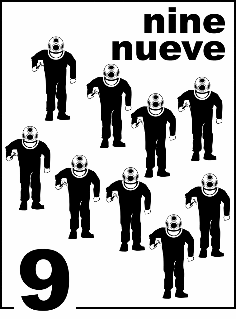 Bilingual Sponge Diver Counting Card 9