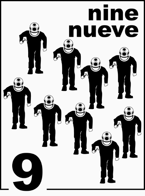 Bilingual Sponge Diver Counting Card 9