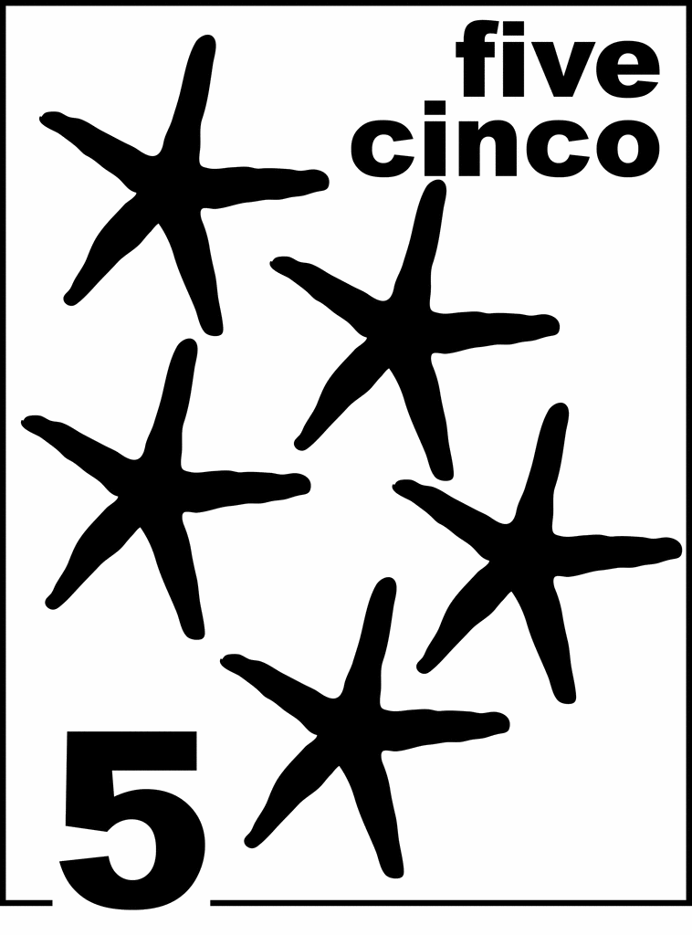 Bilingual Starfish Counting Card 5