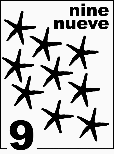 Bilingual Starfish Counting Card 9