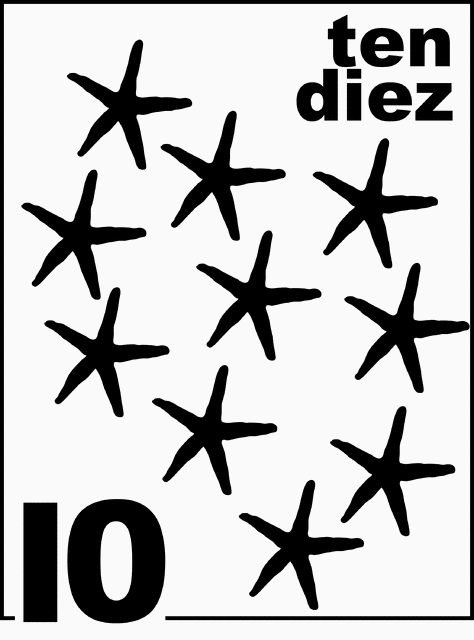 Bilingual Starfish Counting Card 10