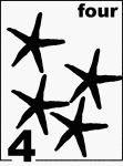 English Counting Card featuring illustrations of four Starfishes.