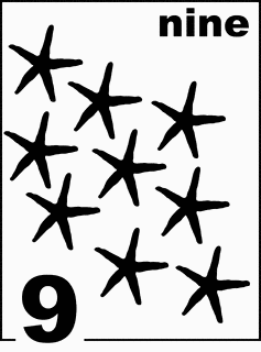 English Starfish Counting Card 9
