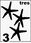 Spanish Counting Card featuring illustrations of three Starfishes.