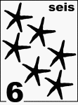 Spanish Counting Card featuring illustrations of six Starfishes.
