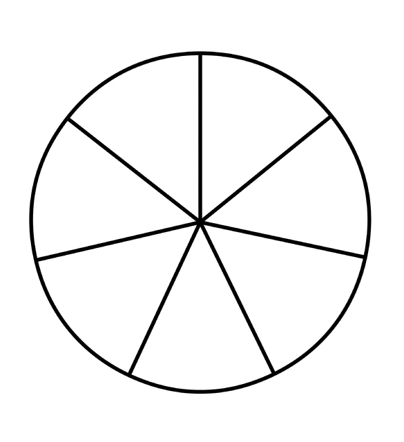 Fraction Pie Divided into Sevenths