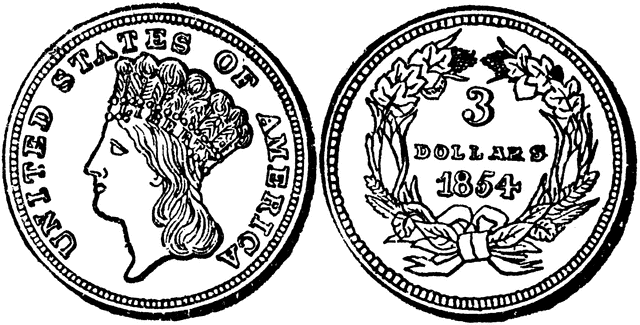 Gold Three Dollars Coin, 1854
