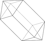 Illustration of an elongated square dipyramid that is formed by elongating a square bipyramid by inserting a square prism between the two congruent halves. The elongated dipyramid pictured here is tilted, or rotated, approximately 45&deg;.