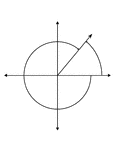 Illustration showing coterminal angles of 50&deg; and -310&deg;. Coterminal angles are angles drawn in standard position that have a common terminal side. In this illustration, neither angle is labeled.