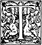 An illustration of a decorative letter "T".