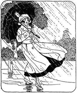Woman in Rainstorm with Umbrella