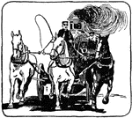 An illustration of a horse-drawn fire truck.