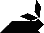 Tangrams, invented by the Chinese, are used to develop geometric thinking and spatial sense. Seven figures consisting of triangles, squares, and parallelograms are used to construct the given shape. This tangram depicts a rabbit lieing down.