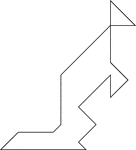 Tangrams, invented by the Chinese, are used to develop geometric thinking and spatial sense. Seven figures consisting of triangles, squares, and parallelograms are used to construct the given shape. This tangram depicts a kangaroo.