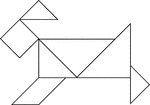 Tangrams, invented by the Chinese, are used to develop geometric thinking and spatial sense. Seven figures consisting of triangles, squares, and parallelograms are used to construct the given shape. This tangram depicts a dog.