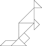 Tangrams, invented by the Chinese, are used to develop geometric thinking and spatial sense. Seven figures consisting of triangles, squares, and parallelograms are used to construct the given shape. This tangram depicts a kangaroo.