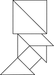 Tangrams, invented by the Chinese, are used to develop geometric thinking and spatial sense. Seven figures consisting of triangles, squares, and parallelograms are used to construct the given shape. This tangram depicts a man in hat facing right.